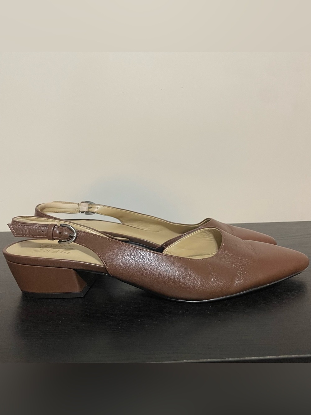 Naturalizer Brown Leather Slingback Low Block Heels | Womens Size 10